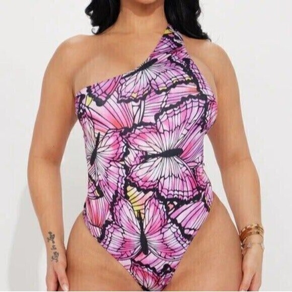 Butterfly One Shoulder Purple and Pink Bodysuit Size Small RefN10 - Picture 1 of 12